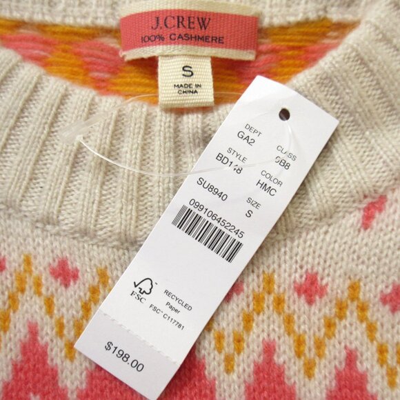 NWT J.Crew Cashmere Fair Isle Crewneck Sweater in Heather Muslin Coral S - Picture 3 of 4